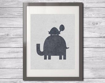 Printable Nursery Art Print - Turtle and Elephant