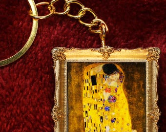 The Kiss Miniature Art Keychain / Magnet / Mini Decor ~ Gustav Klimt Miniature Framed Art ~ Art Lover Gift Idea