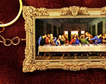 Last Supper Miniature Art Keychain / Magnet / Mini Decor ~ Leonardo da Vinci Tiny Framed Art Print ~ Classic Renaissance Art