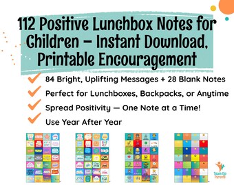 Positieve lunchbox-notities voor kinderen – direct downloaden, afdrukbare aanmoediging