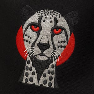 Jaguar Embroidery Design – Bold Red Eyes – 3 Sizes, 6 Formats – Wild Animal Stitch Art - Embroidery Machine File