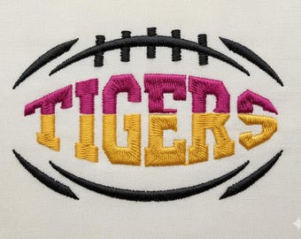 Diseño de bordado de fútbol americano de los LSU Tigers: 4 tamaños, 6 formatos (descarga digital)