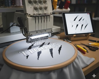 Diseño de bordado de garras de tigre: estilo universitario (archivo digital)