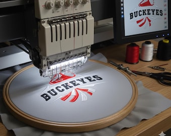 Diseño de bordado de los Buckeyes, 4 tamaños, 6 formatos (Dst, Pes, Jef, xxx, Vp3, Exp)