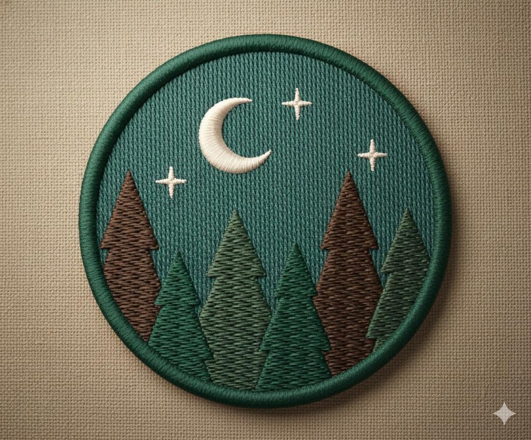 Pine Forest Night Embroidery Design – Crescent Moon Stars Patch (75x75 ...