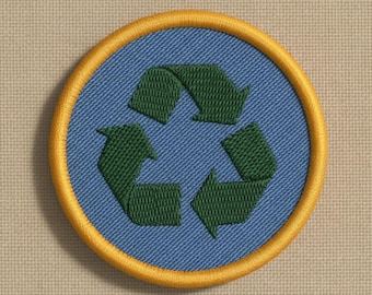 Diseño de parche bordado con el símbolo de reciclaje - "Green Earth Badge" (archivo para máquina, 6 formatos, 75 x 75 mm)