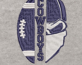 Diseño de bordado de los Cowboys: Calavera de fútbol americano, parche del equipo (DST, PES, 3 tamaños)