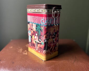 Lata de almacenamiento de cafetería francesa vintage / Recipiente de cocina ilustrado