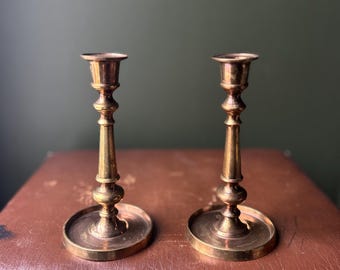 bougeoirs vintage en laiton massif | Paire de décorations de table classiques