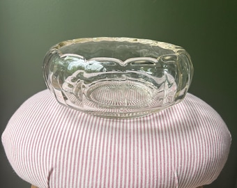 Vintage Pressed Glass Bowl with Scalloped Rim & Starburst Base