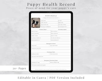 Puppy Health Record (Editable Canva Template and Printable PDF)