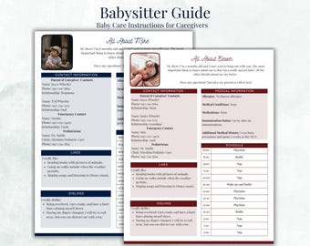 Babysitter Guide for Newborns and Babies (Editable Canva Template & Printable PDF)