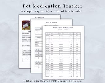 Pet Medication Tracker (Editable Canva Template & Printable PDF)