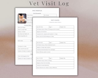 Vet Visit Log (Editable Canva Template & PDF Template)