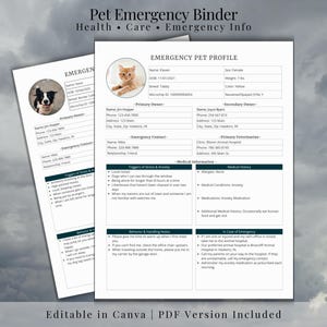 Pet Emergency Binder (Canva Template, PDF)