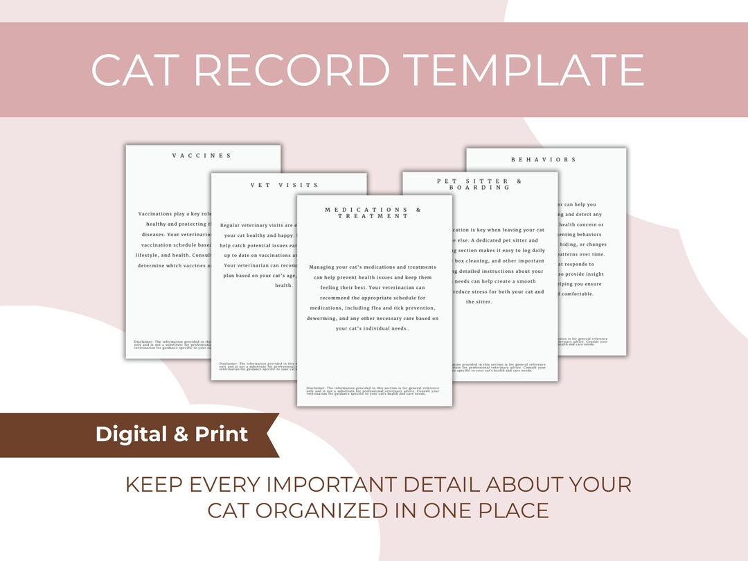 Cat Record Tracker Template | Printable and Digital Cat Log Book | Pet ...