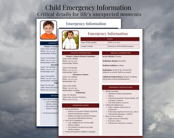Child Emergency Information (Editable Canva Template and PDF Template)