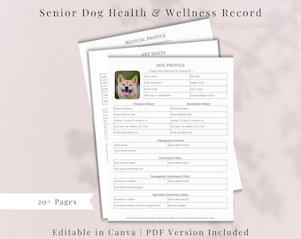 Senior Dog Health & Wellness Record (Canva Template and Printable PDF)