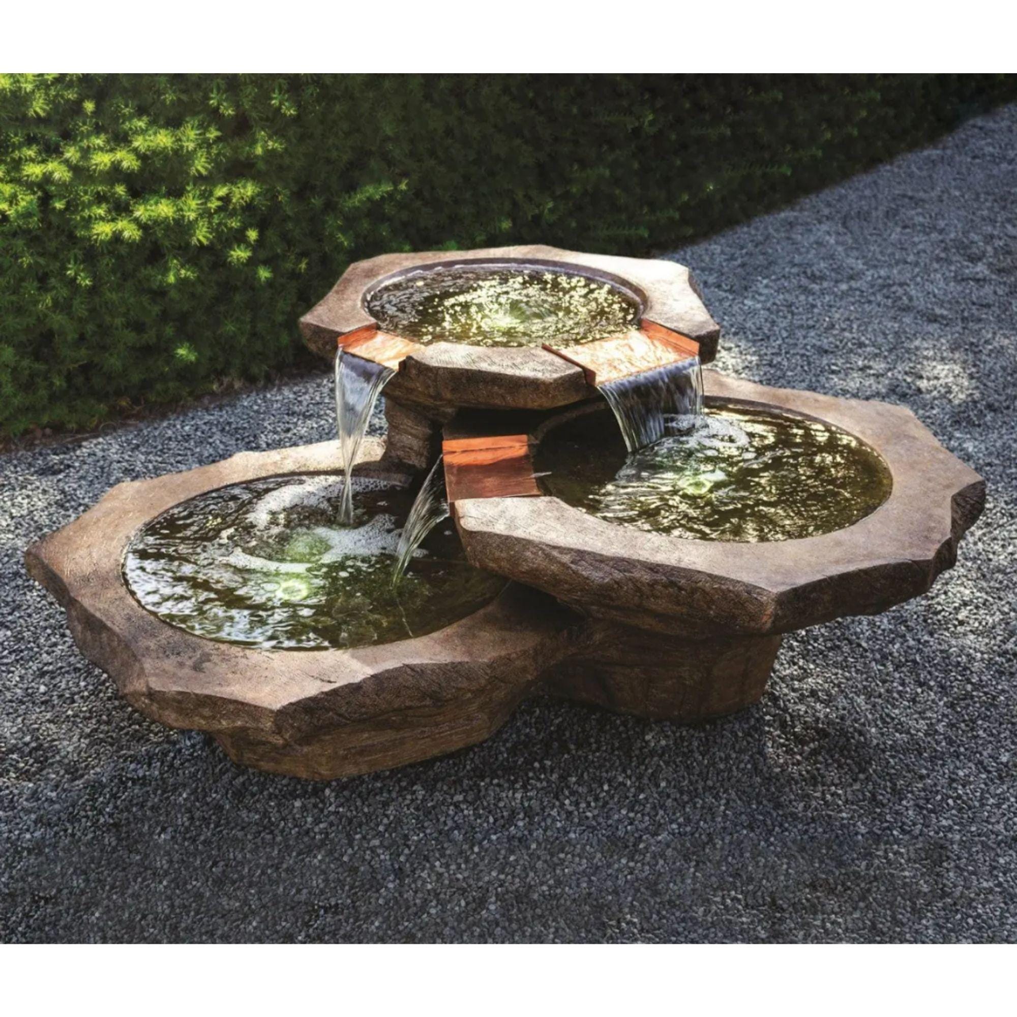 3-Bowl Rock Look Garden Fountain | Tiered Outdoor Water Feature | Modern Zen Cascading Patio Fountain