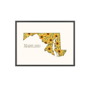 Vintage Maryland State Flower Poster mit Holzrahmen, Black-Eyed Susans Wandkunst, Naturdekor, Botanischer Druck, rustikales Wohndekor