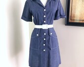 Vintage 1960s Scooter Dress 60s Blue Denim Chambray Mod Twiggy MiNi Dress Mad Men Secretary Shirt Dress Short Sleeve Mod GoGo Scooter