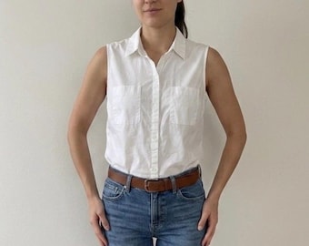 White Sleeveless Blouse – cotton 90s Summer Top