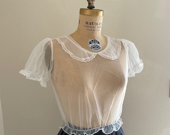 Vintage Sheer Blouse, Sheer White Blouse, Lolita Blouse,Gothic Victorian, Lolita Fashion,Puff Sleeve Blouse, See Through Blouse, Y2k Fashion