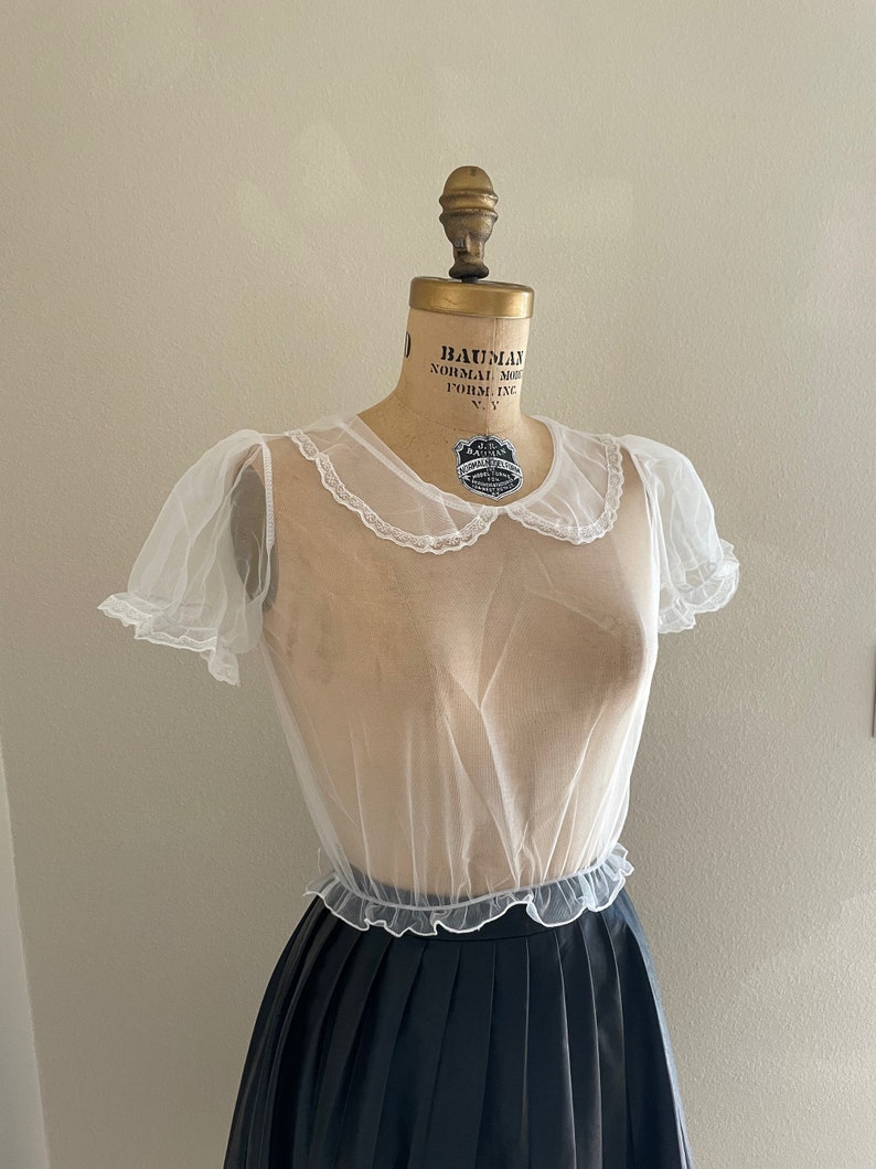 Vintage Schiere Bluse, Schiere Weiße Bluse, Lolita Bluse, Gothic Viktorianisch, Lolita Mode, Puffärmel Bluse, Durchsichtig Bluse, Y2k Mode Bild 1