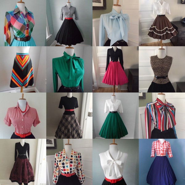 Wholesale Womens Vintage Clothing Lot 10 pieces, Bulk 50s 60s 70s 80s 90s Clothes Lot, Vintage Clothing Bundle 10 pc Blouse SkirtPants Dress