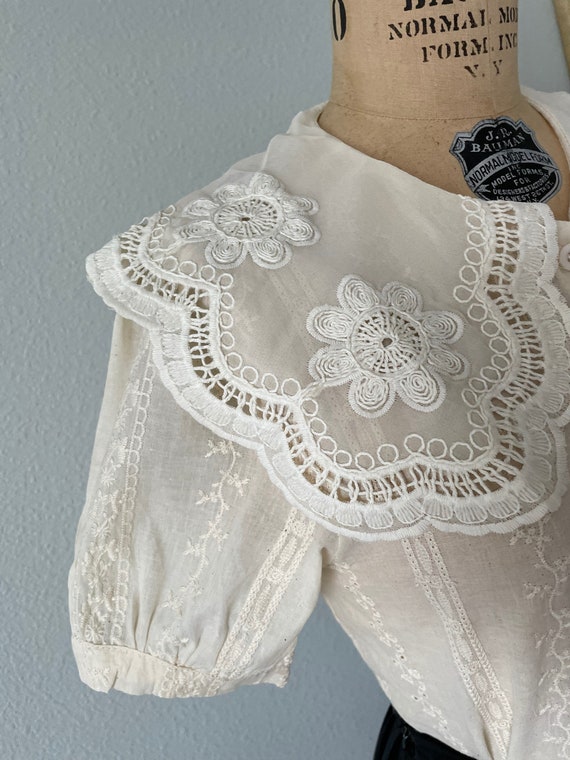 Ivory Blouse, Embroidered Blouse, Small, Boho Blo… - image 5