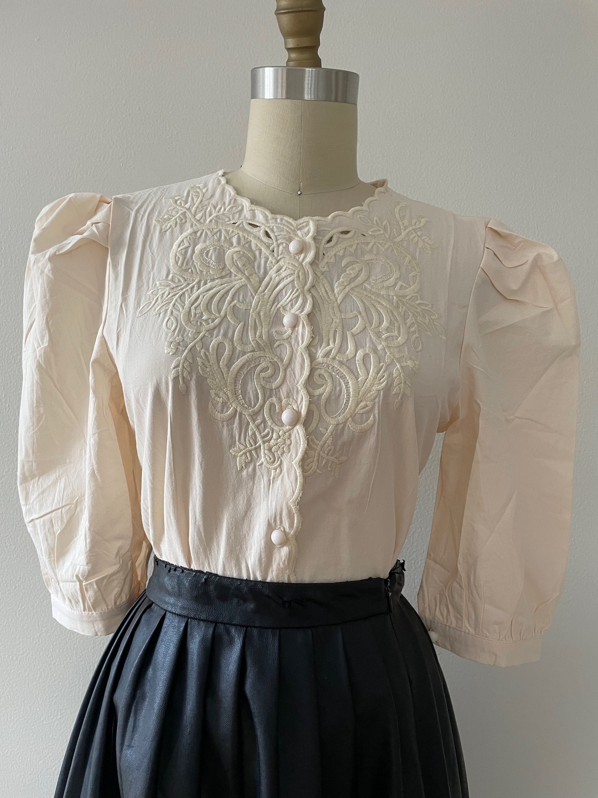 Embroidered Puff Sleeve Blouse, Lantern Sleeve Blouse, Balloon 