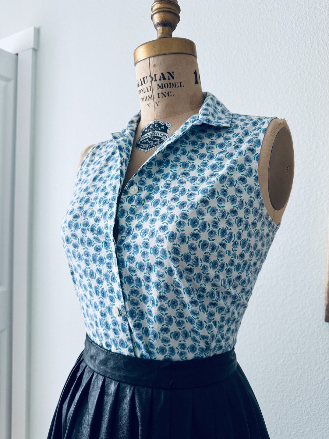 Vintage Blue Floral Button Blouse main image 1