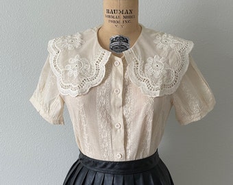 Ivory Blouse, Embroidered Blouse, Small, Boho Blouse, Eyelet Blouse, Cottagecore Blouse, Victorian Blouse, Embroidered Blouse, Edwardian Top