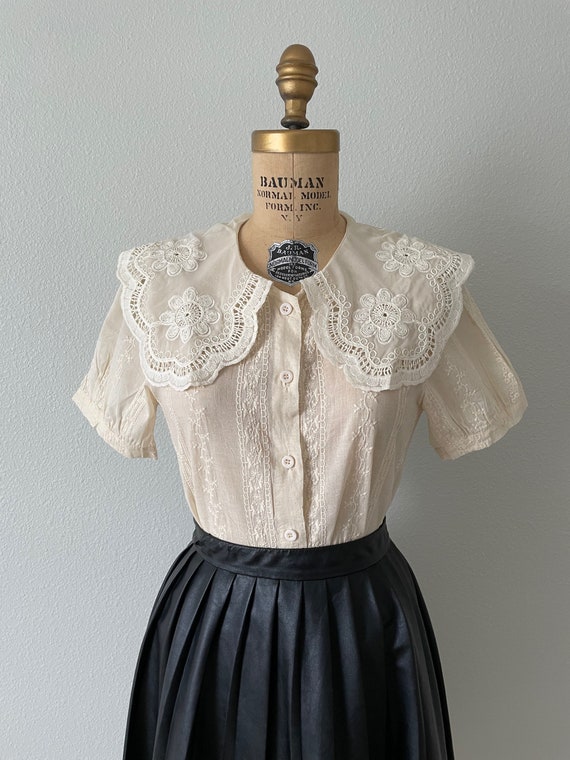 Ivory Blouse, Embroidered Blouse, Small, Boho Blou