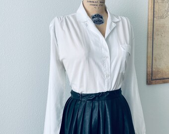 Vintage 60s White Long Sleeve Blouse | Button Down Long Sleeve White Ladies Shirt | Blouse XL, Pin Up Girl Secretary Shirt I Love Lucy Top