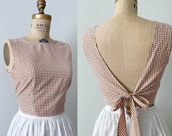 Plaid Crop Top, Sexy Crop Top, Bow Tie Blouse, Boho Crop Top, Checkered Blouse, Plaid Blouse, Gingham Blouse, Boho Wrap Top