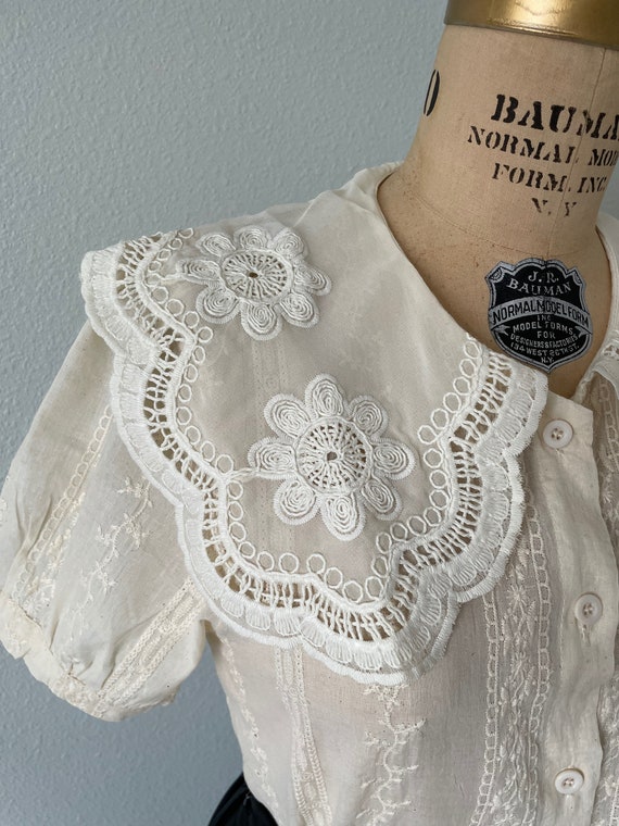 Ivory Blouse, Embroidered Blouse, Small, Boho Blo… - image 3