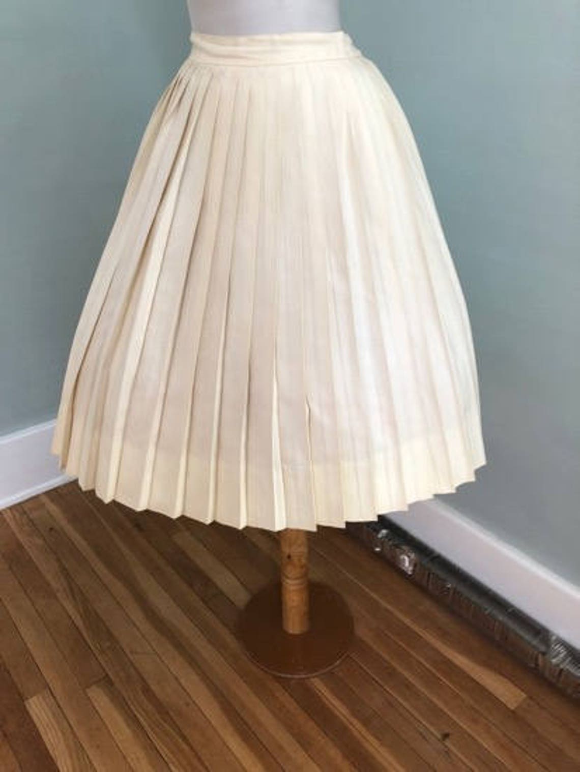 Womens 1950s Pleated Ivory Skirt With Metal Zipper 50s Cream Etsy
