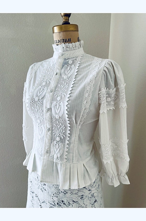 Eyelet Blouse,White Cotton Blouse, Crochet Blouse,