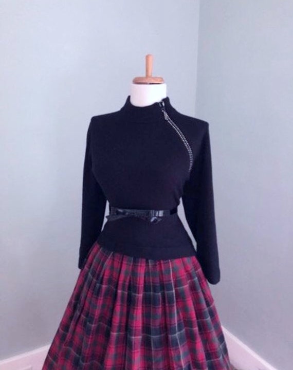 Sexy Women's XL Vintage 60s BLACK Knit Long Sleeve