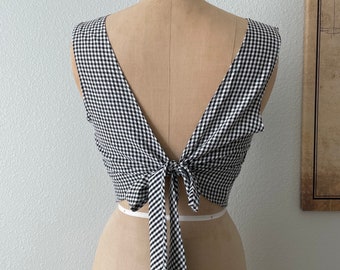 Sexy Crop Top, Gingham Blouse, Plaid Crop Top,Bow Tie Blouse, Boho Crop Top, Checkered Blouse, Plaid Blouse, Boho Wrap Top