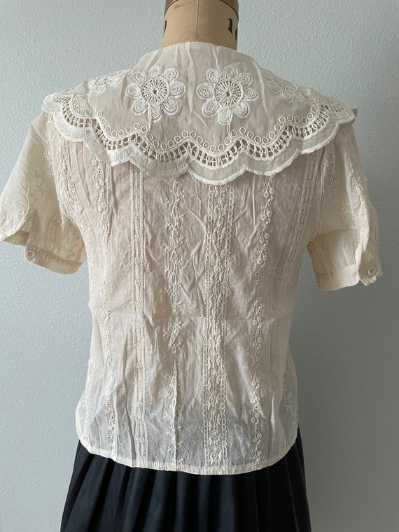 Ivory Blouse, Embroidered Blouse, Small, Boho Blo… - image 9