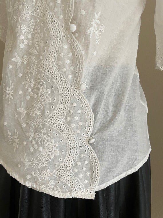 Small White Cotton Embroidered Blouse, Boho Blous… - image 4