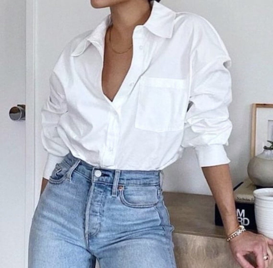 Women's Crisp White Cotton Blouse Button Down Shirt - Etsy