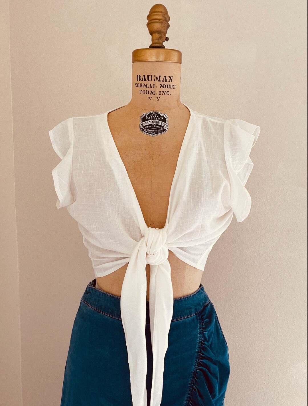 Romantic off White Ruffle Crop Top, Tie Front Crop Top, Linen Crop Top, Ruffle Crop Top, Ruffle ...