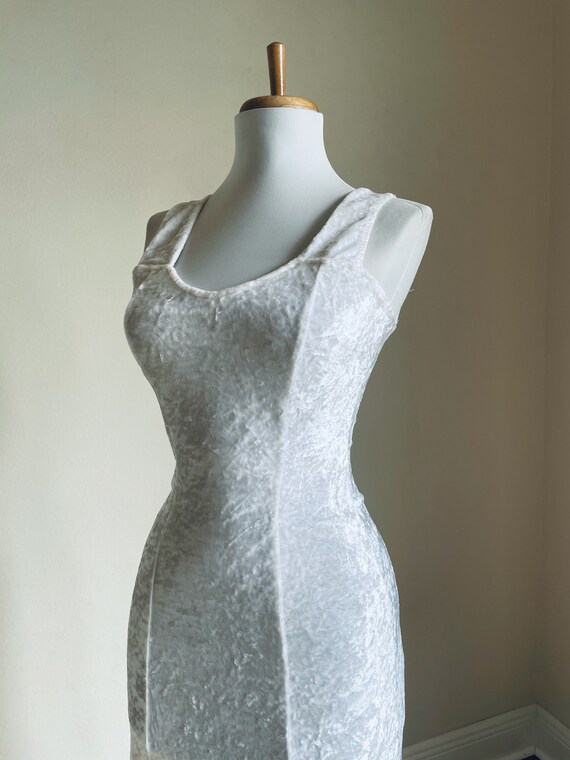 Vintage 90s White Crushed Velvet Maxi Dress / 1990