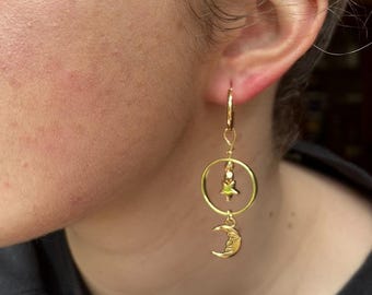 Moon and Star Alignment - Golden hoop earrings