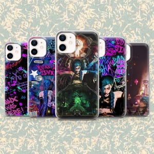 May include: Five phone cases with colourful artwork. The cases display various designs, including graffiti-style text, character illustrations, and vibrant colour schemes. Each case has a clear protective cover.