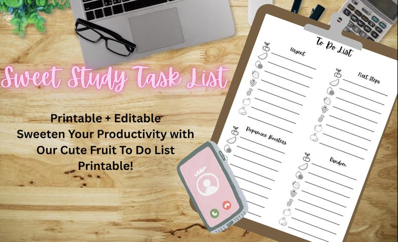 Sweet Study Task List | Girly Productivity Printable | Neurodivergent ...