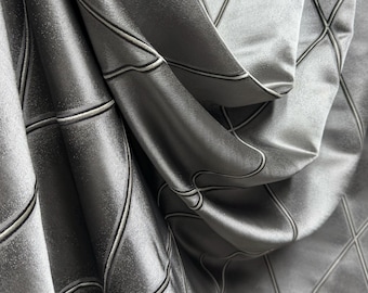 Geometric Gray Blackout Curtain Panel: Custom Grommet Drapery with Rich Luxury Pattern